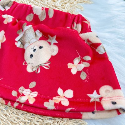 Conj. Body Manga Longa Ursinha, Saia e Faixinha em Plush - Vermelho